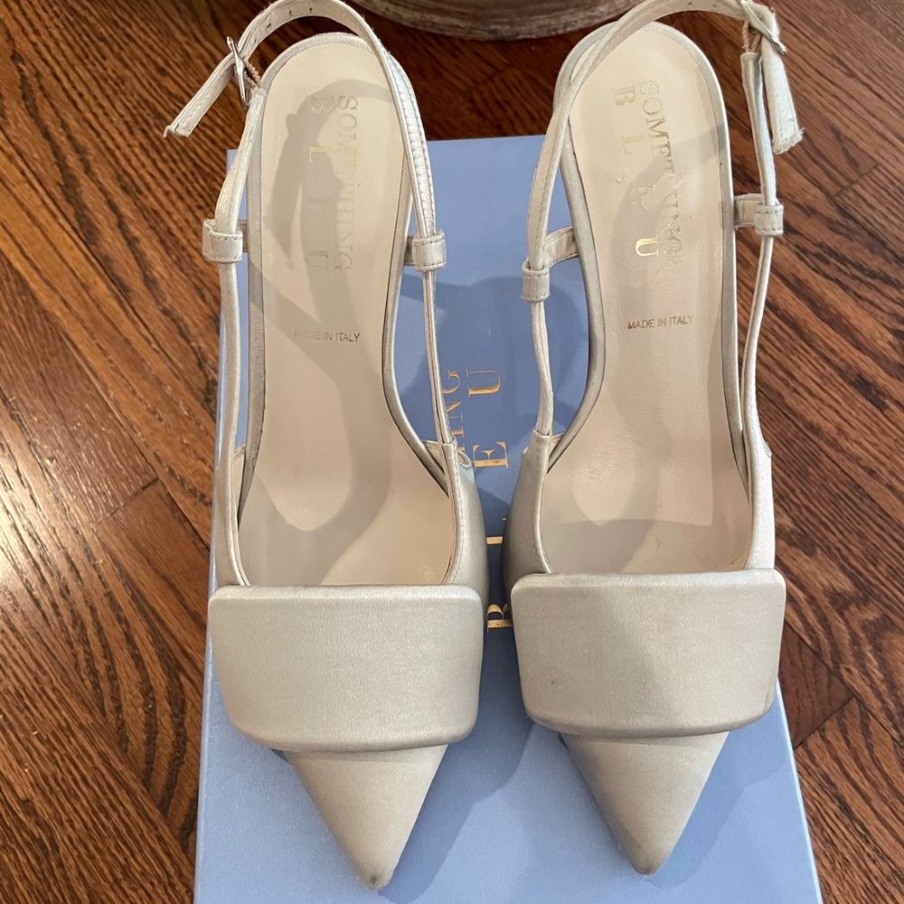 Silver sling back heels from Something Bleu